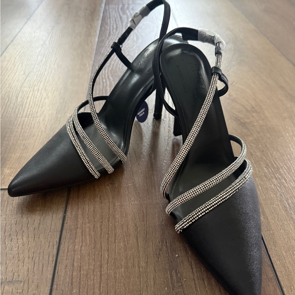 Apt. 9 Tyraa Black Bling Pointed Slingback Heels